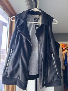 A|X Armani Exchange Black Zip-Front Moto Vest
